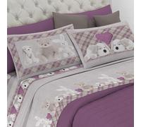 PENSIERI DELICATI Juego de sábanas matrimonial 100% algodón, Juego de sábanas de 180 x 200 cm, Incluye sábana Bajera, encimera y 2 Fundas de Almohada, Made in Italy, fantasía de Peluche Rosa