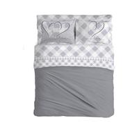 PENSIERI DELICATI Juego de sábanas matrimonial 100% algodón, Juego de sábanas de 180 x 200 cm, Incluye sábana Bajera, encimera y 2 Fundas de Almohada, Made in Italy, fantasía Lovely Check Gris