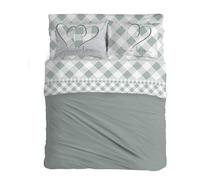 PENSIERI DELICATI Juego de sábanas matrimonial 100% algodón, Juego de sábanas de 180 x 200 cm, Incluye sábana Bajera, encimera y 2 Fundas de Almohada, Made in Italy, fantasía Lovely Check Verde