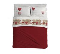 PENSIERI DELICATI Juego de sábanas matrimonial 100% algodón, Juego de sábanas de 180 x 200 cm, Incluye sábana Bajera, encimera y 2 Fundas de Almohada, Made in Italy, fantasía de Ositos Rojos