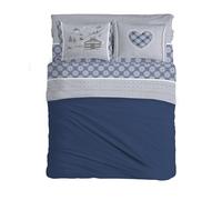 PENSIERI DELICATI Juego de sábanas matrimonial 100% algodón, Juego de sábanas de 180 x 200 cm, Incluye sábana Bajera, encimera y 2 Fundas de Almohada, Made in Italy, fantasía Chalet Azul