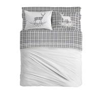 PENSIERI DELICATI Juego de sábanas matrimonial, Franela 100% algodón cálido y Suave, 2 plazas, 180 x 200 cm, Incluye sábana Bajera, encimera y 2 Fundas de Almohada, Made in Italy, tartán Ciervo Azul