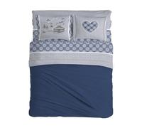 PENSIERI DELICATI Juego de sábanas matrimonial, Franela 100% algodón cálido y Suave, 2 plazas, 180 x 200 cm, Incluye sábana Bajera, encimera y 2 Fundas de Almohada, Made in Italy, Chalet Azul
