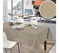 PENSIERI DELICATI Mantel 140 x 140 cm Made in Italy, Tela sobre Mesa 100% Algodón Puro Reciclado Teñido de Hilo, Color Unico Beige, Mantel Rectangular Ecológico