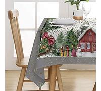 PENSIERI DELICATI, Mantel 145 x 190 cm, Mantel 100% algodón Panamá para 6 Personas, Impresión Digital de Alta resolución, Pueblo navideño Fantasía, Mantel Rectangular, Made in Italy