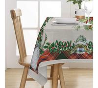 PENSIERI DELICATI, Mantel 145 x 250 cm, Mantel 100% algodón Panamá para 12 Personas, Impresión Digital de Alta resolución, Santa Tartan Fantasy, Mantel Rectangular, Made in Italy