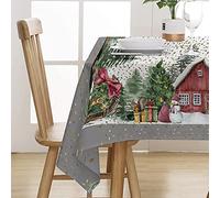 PENSIERI DELICATI, Mantel 145 x 250 cm, Mantel 100% algodón Panamá para 12 Personas, Impresión Digital de Alta resolución, Fantasía del Pueblo navideño, Mantel Rectangular, Made in Italy