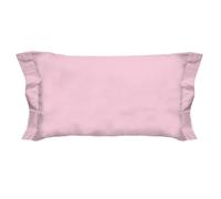PENSIERI DELICATI Par de Fundas de Almohada de 52 x 82 cm con Acabado de Dos Volantes de Color Liso, Fabricado 100% en algodón, Fabricado en Italia, Color Rosa