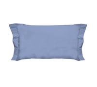 PENSIERI DELICATI Par de Fundas de Almohada de 52 x 82 cm con Acabado de Dos Volantes de Color Liso, Fabricado 100% en algodón, Fabricado en Italia, Color Azul