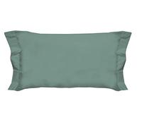 PENSIERI DELICATI Par de Fundas de Almohada de 52 x 82 cm con Acabado de Dos Volantes de Color Liso, Fabricado 100% de algodón, Fabricado en Italia, Color Verde