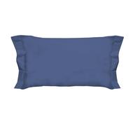 PENSIERI DELICATI Par de Fundas de Almohada de 52 x 82 cm con Acabado de Dos Volantes de Color Liso, Fabricado 100% en algodón, Fabricado en Italia, Color Azul Marino