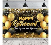 Pensioendecoraties,180x110, final pensioenbanner, ochtergrondbanner met pensioen, extra groot zwart en goud, gepensioneerde decoraties, voor mannen en vrouwen, afscheidsfeest, pensioen
