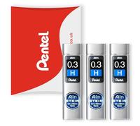 Pentel Ain Stein - Minas de recambio mecánico para lápices automáticos/mecánicos, en embalaje de almohada Pentel - 0,3 mm de grado H, paquete de 3 (45 minas)