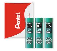 Pentel Ain Stein - Minas de recambio mecánico para lápices automáticos/mecánicos, en embalaje de almohada Pentel - 0,5 mm grado 2H - Paquete de 3 (120 minas)