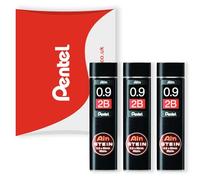 Pentel Ain Stein - Minas de recambio mecánico para lápices automáticos/mecánicos, en embalaje de almohada Pentel - 0,9 mm grado 2B - Paquete de 3 (108 minas)