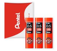 Pentel Ain Stein - Minas de recambio mecánico para lápices automáticos/mecánicos, en embalaje de almohada Pentel - 0,5 mm grado 2B - Paquete de 3 (120 minas)
