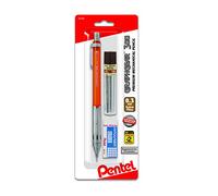 Pentel Arts GraphGear 300 - Portaminas (0.3 mm), línea extrafina, barril naranja, con borrador de bloque pequeño + 1 tubo de plomo