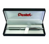 Pentel BL407-BOX EnerGel Sterling - Bolígrafo roller de gel líquido, grosor de trazo de 0,35 mm, bola de 0,7 mm, incluye estuche plateado, color negro