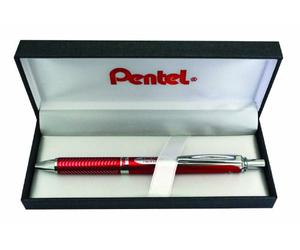 Pentel BL407B-BOX EnerGel Sterling - Bolígrafo de punta redonda, incluye caja de color rojo, grosor de trazo de 0,35 mm, diámetro de bola de 0,7 mm, color negro