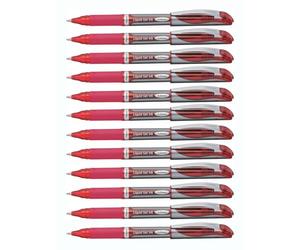 Pentel BL60-B EnerGel - Bolígrafo roller de gel con capuchón, 0,5 mm, 12 unidades, color rojo