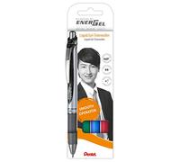Pentel BL77-4B Estuche de 4 unidades de bolígrafos Energel retráctil con mecanismo de presión y punta de bola, Variedad de colores, (negro, rojo, azul y verde).