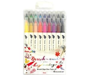 Pentel Bolígrafo Brush Sign Pen Twin SESW30C con punta de fibra, 2 puntas tipo pincel, surtidos (18 unidades - colores surtidos)