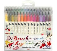 Pentel SESW30C-30 Brush Sign Pen Twin, juego de rotuladores de 30 colores con dos puntas flexibles, tinta a base de agua, surtidos, 1 unidad (30 unidades)