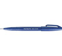 Pentel Bolígrafo de fibra SES15C-C con punta flexible tipo pincel, azul, paquete de 10 unidades