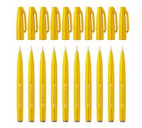 Pentel Bolígrafo de fibra SES15C-G con punta flexible tipo pincel, amarillo, paquete de 10 unidades