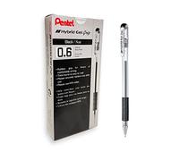 Pentel - Bolígrafo de gel con agarre y punta redonda de 0,6 mm, línea negra de 0,3 mm, color negro 12 unidades