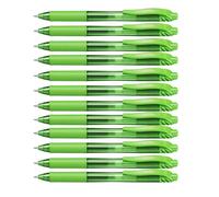 Pentel - Bolígrafo Energel retráctil con punta de bola. Escritura en color verde claro. - Pack de 12
