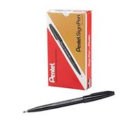 Pentel Bolígrafo S520-A Sign Pen con punta de fibra, ancho de línea de 0,8 mm, color negro, paquete de 12 unidades.