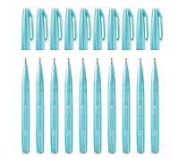 Pentel Bolígrafo SES15C-S2X Brush Sign Pen, azul celeste, punta de fibra, punta tipo pincel, 10 unidades