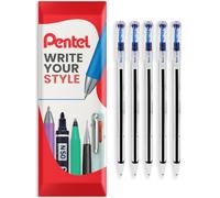 Pentel Bolígrafo Superb Stick de punta fina de 0,7 mm, paquete de 5 sobres, azul