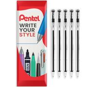 Pentel Bolígrafo Superb Stick de punta fina de 0,7 mm, paquete de 5 sobres, color negro.