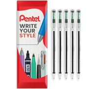 Pentel Bolígrafo Superb Stick de punta fina de 0,7 mm, paquete de 5 sobres, color verde.
