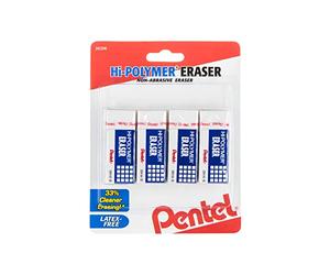 Pentel Borrador de bloque de polímero de alta calidad, blanco, paquete de 4 (ZEH05BP4)
