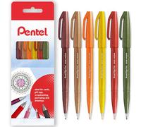 Pentel Brush Sign Pen SES15C - Punta de pincel - Punta de fibra - Juego de 6 - En caja de regalo (mixto)
