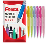 Pentel Brush Sign Pen SES15C - Punta de pincel - Punta de fibra - Juego de 6 - En paquete de regalo sobre (tonos primaverales)