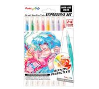 Pentel Brush Sign Pen Twin SESW30C - Set de pintura y mezcla (8 pinceles, 1 pincel para depósito de agua, 2 hojas de mezcla de colores)