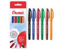 Pentel Brush Sign SES15C - Bolígrafo de punta de pincel (punta de fibra, 6 unidades, en caja de regalo), color negro, azul, rojo, verde, marrón, naranja