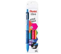 Pentel BX470/4FUNNY - Bolígrafos retráctiles con clip de metal (4 unidades), color azul, verde, naranja y rosa