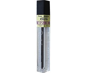 Pentel C502-B Hi-Polymer Super Mina fina para lápiz, 0,2 mm, B, apta para portaminas Orenz PP502, 12 minas por bote