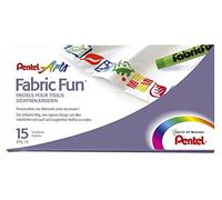Pentel - Ceras Fabric Fun para uso textil, Caja de 15 colores surtidos, 1 - Pack