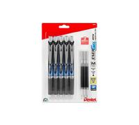 Pentel Energel 0.5 mm Pensas de punta de aguja - Energel RTX Retrazable Lquido Gel Pen Set - Paquete de 5 bolgrafos negros con 3 recambios