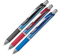 Pentel EnerGel BLN75 Bolígrafo de gel con mecanismo de presión y punta de aguja, 0,5 mm, color negro, rojo y azul