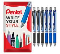 Pentel Energel BLN75 Bolígrafo retráctil de 0,5 mm, 54% reciclado, negro y azul, paquete de 6 unidades
