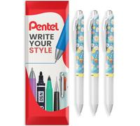 Pentel EnerGel BLN75 - Bolígrafos retráctiles de tinta de gel, punta de 0,5 mm, edición limitada Kawaii Onomatopoeia, tinta negra, diseño de barril Hoka-Hoka, paquete de 3 unidades, en paquete de