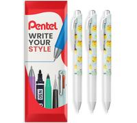 Pentel EnerGel BLN75 - Bolígrafos retráctiles de tinta de gel, punta de 0,5 mm, edición limitada Kawaii Onomatopoeia, tinta negra, diseño de barril Puru-Puru, paquete de 3 unidades, en paquete de