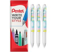 Pentel EnerGel BLN75 - Bolígrafos retráctiles de tinta de gel, punta de 0,5 mm, edición limitada Kawaii Onomatopoeia, tinta negra, diseño de barril Suya-Suya, paquete de 3 unidades, en paquete de